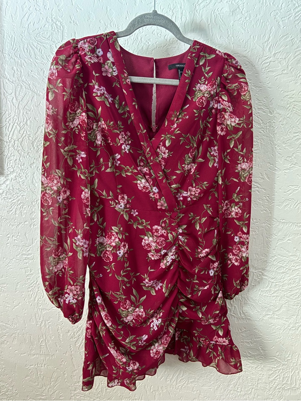 Forever 21 Burgundy Floral Wrap Mini Dress